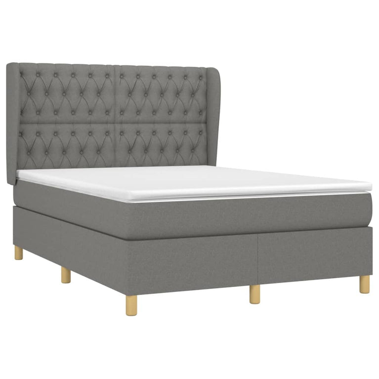 Boxspring met matras stof donkergrijs 140x200 cm