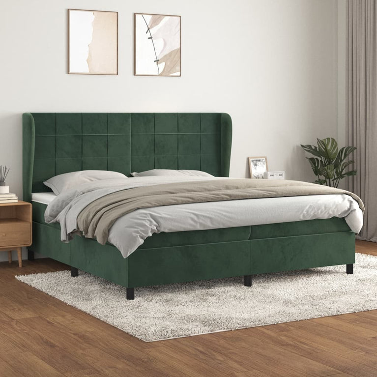 Boxspring met matras fluweel donkergroen 200x200 cm