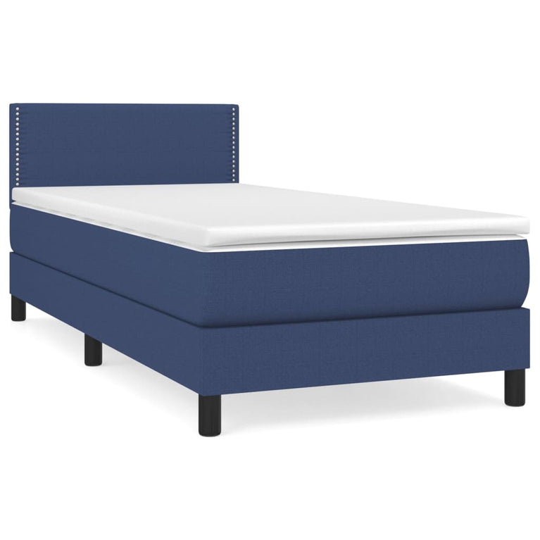Boxspring met matras stof blauw 100x200 cm