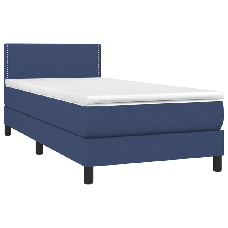 Boxspring met matras stof blauw 100x200 cm