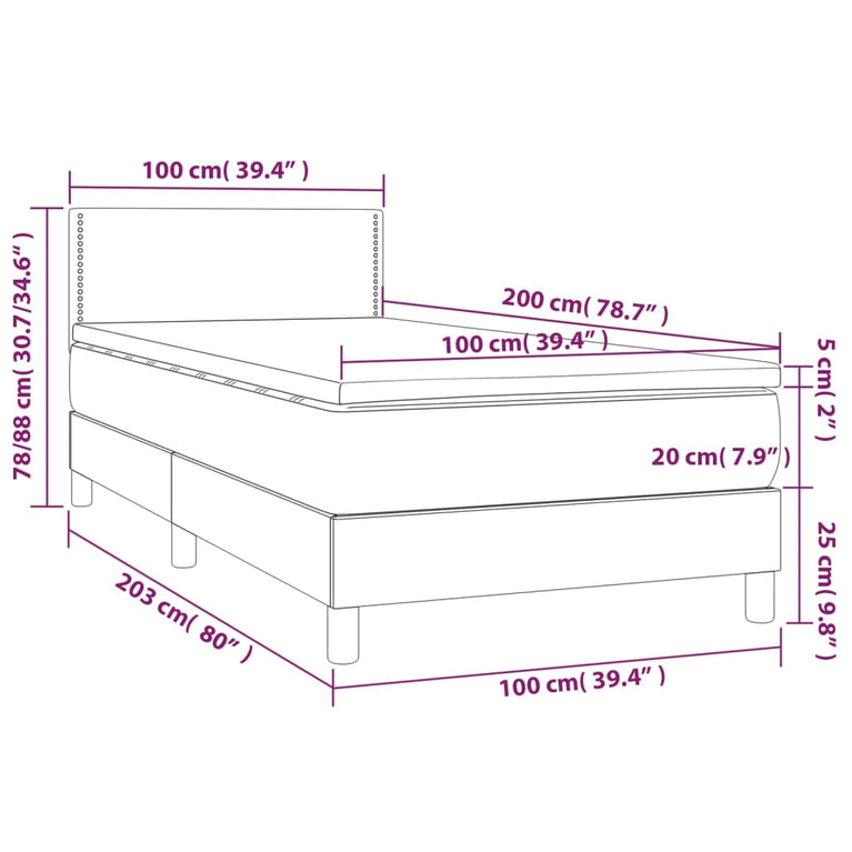 Boxspring met matras stof blauw 100x200 cm