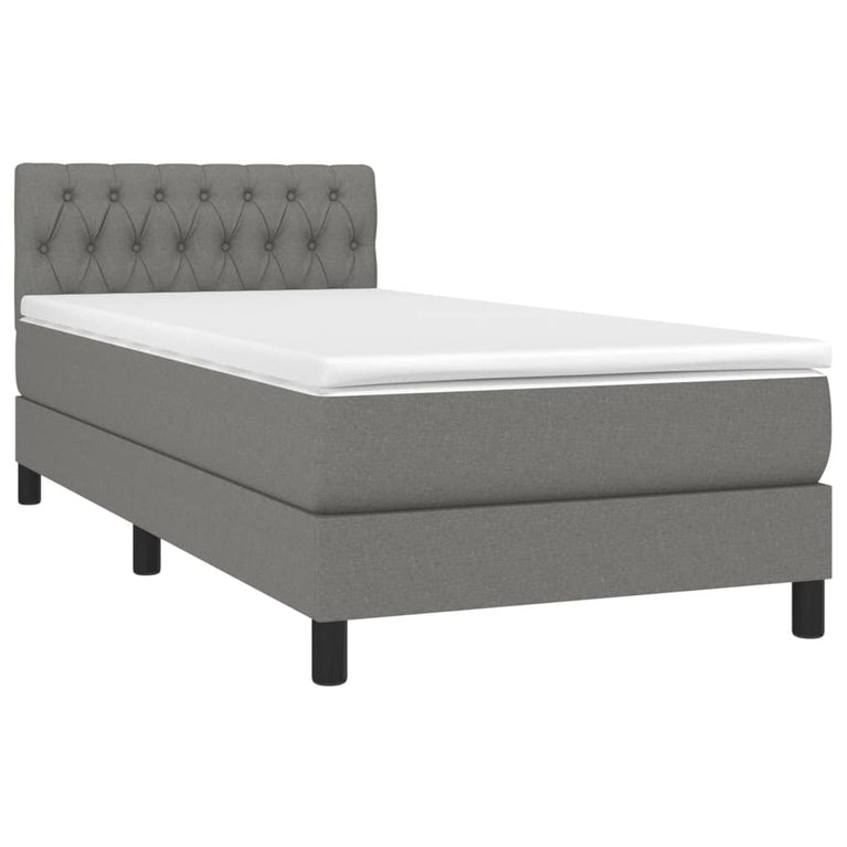 Boxspring met matras stof donkergrijs 90x200 cm