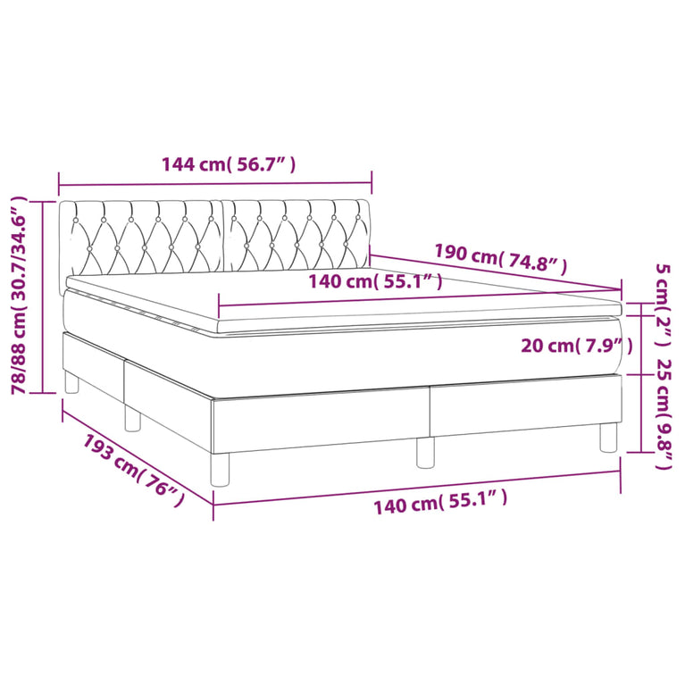 Boxspring met matras stof lichtgrijs 140x190 cm