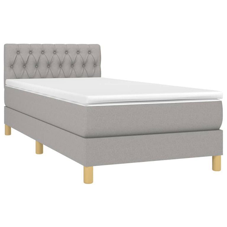 Boxspring met matras stof lichtgrijs 90x200 cm