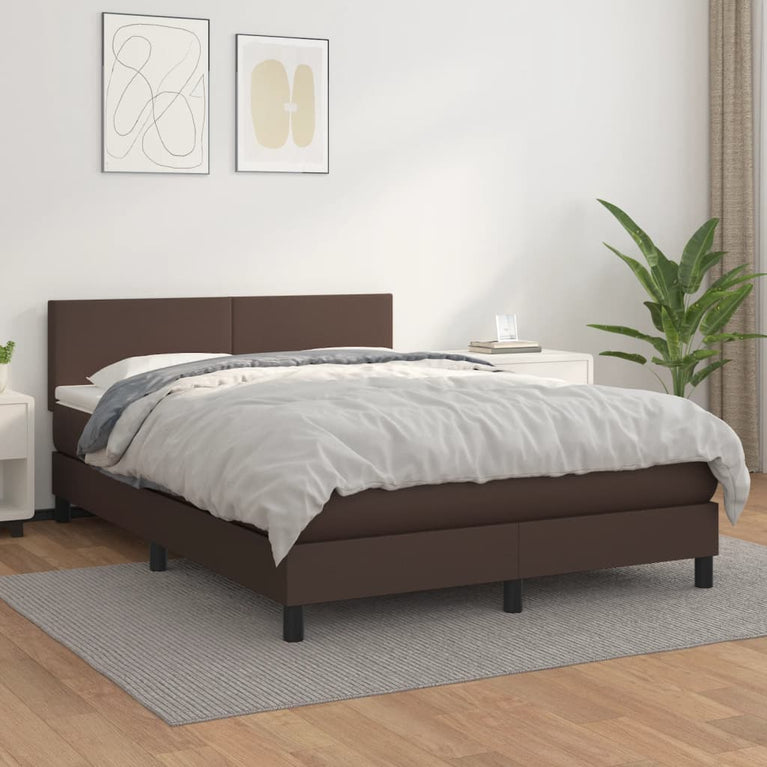 Boxspring met matras kunstleer bruin 140x200 cm