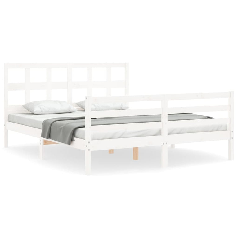 Bedframe met hoofdbord massief hout wit 5 FT King Size