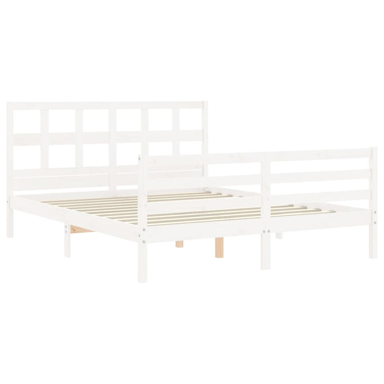 Bedframe met hoofdbord massief hout wit 5 FT King Size