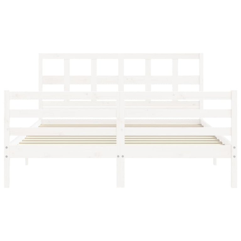 Bedframe met hoofdbord massief hout wit 5 FT King Size