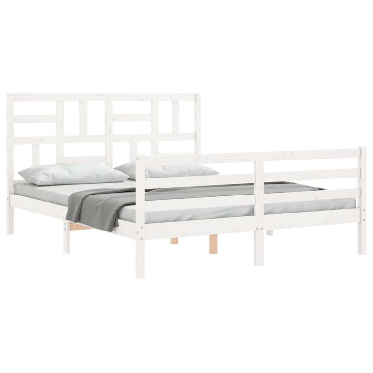 Bedframe met hoofdbord massief hout wit 5 FT King Size