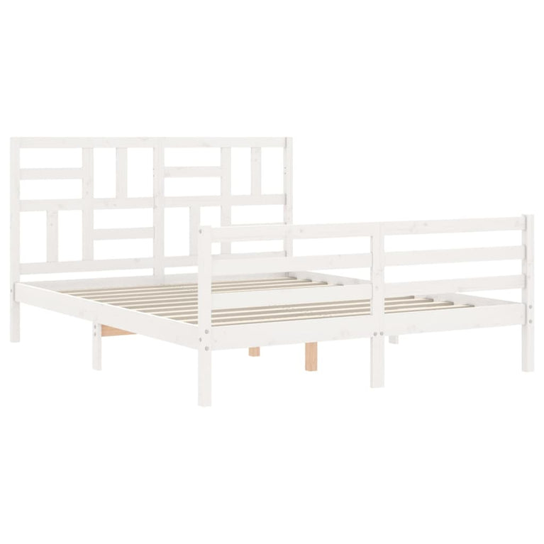 Bedframe met hoofdbord massief hout wit 5 FT King Size