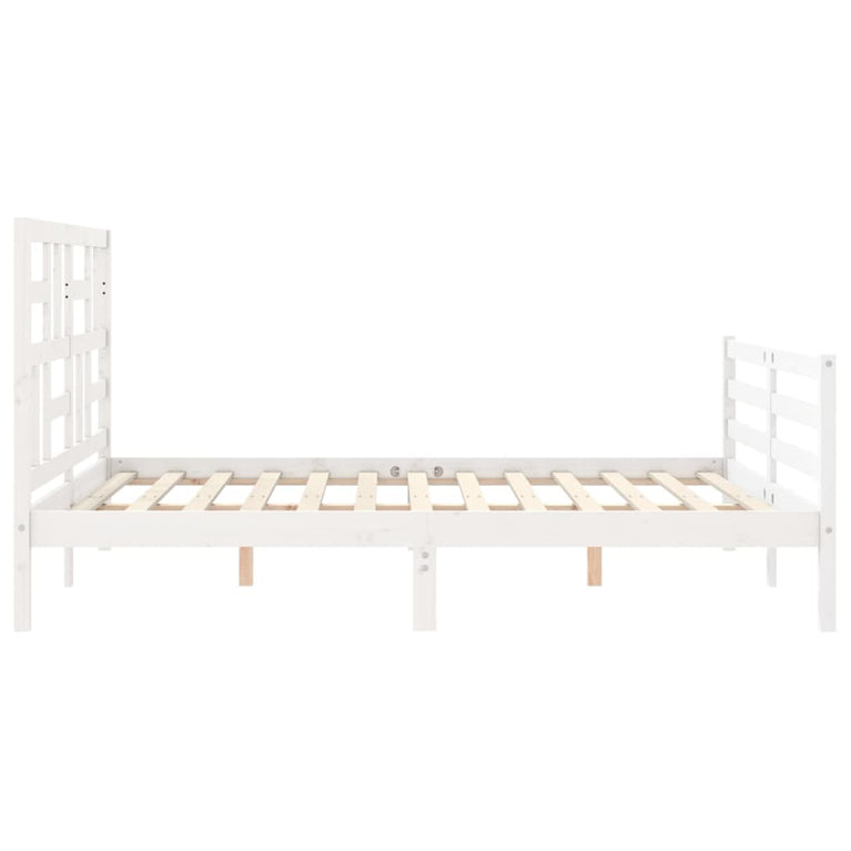 Bedframe met hoofdbord massief hout wit 5 FT King Size