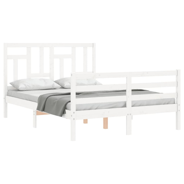 Bedframe met hoofdbord massief hout wit 140x190 cm