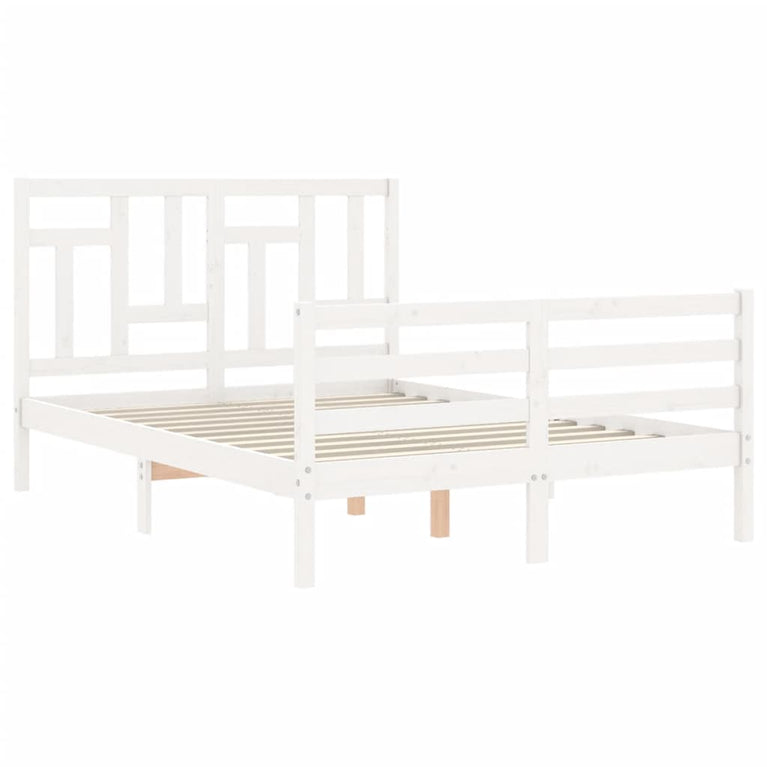 Bedframe met hoofdbord massief hout wit 140x190 cm