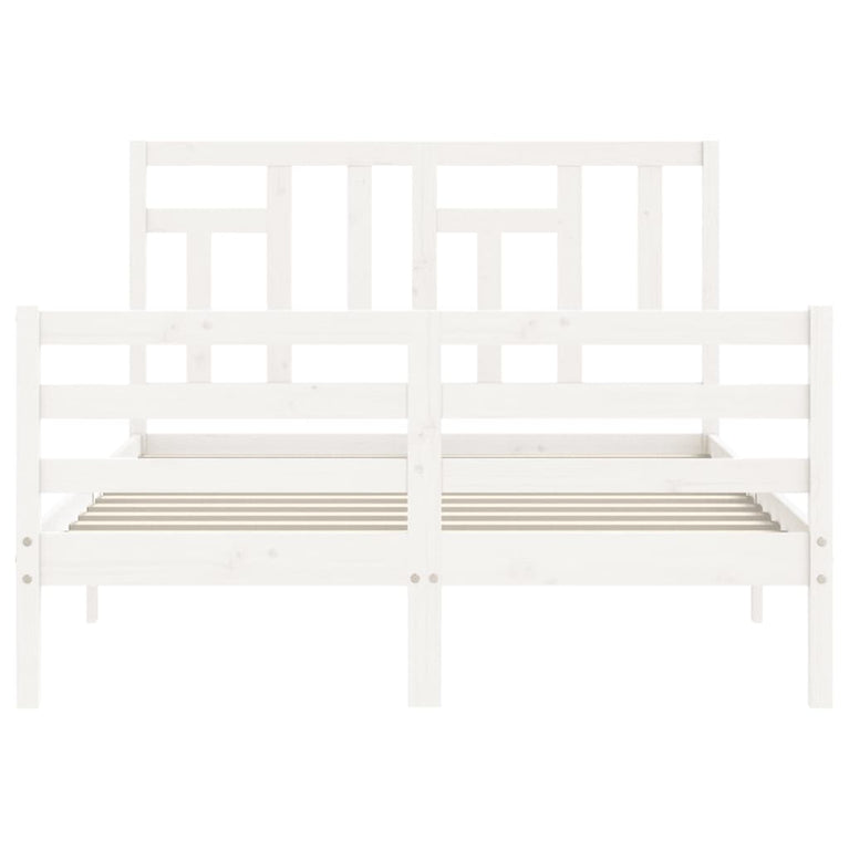 Bedframe met hoofdbord massief hout wit 140x190 cm