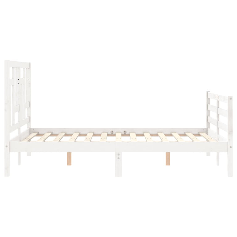 Bedframe met hoofdbord massief hout wit 140x190 cm