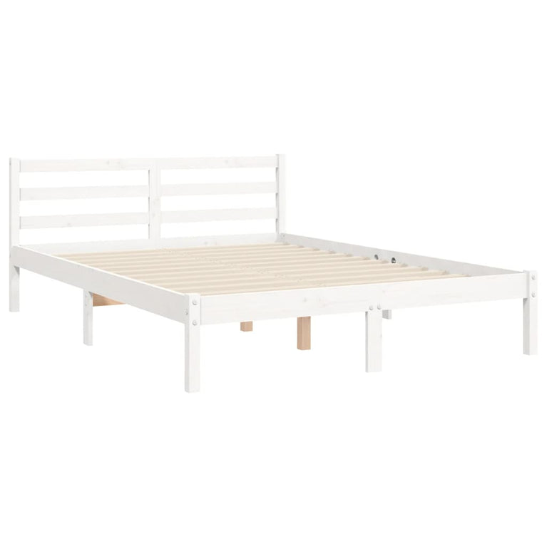 Bedframe met hoofdbord massief hout wit 140x190 cm