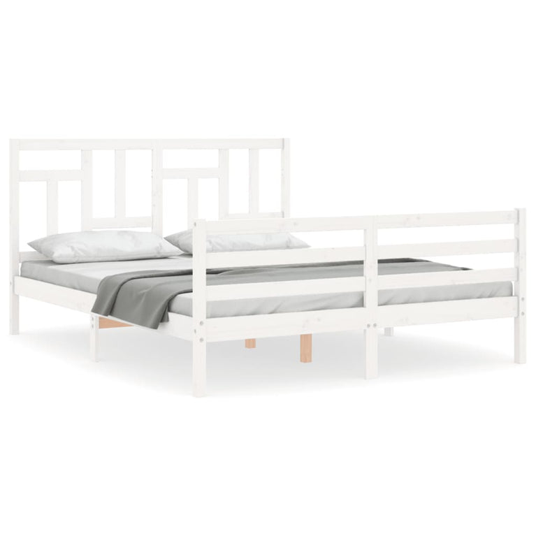 Bedframe met hoofdbord massief hout wit 5 FT King Size