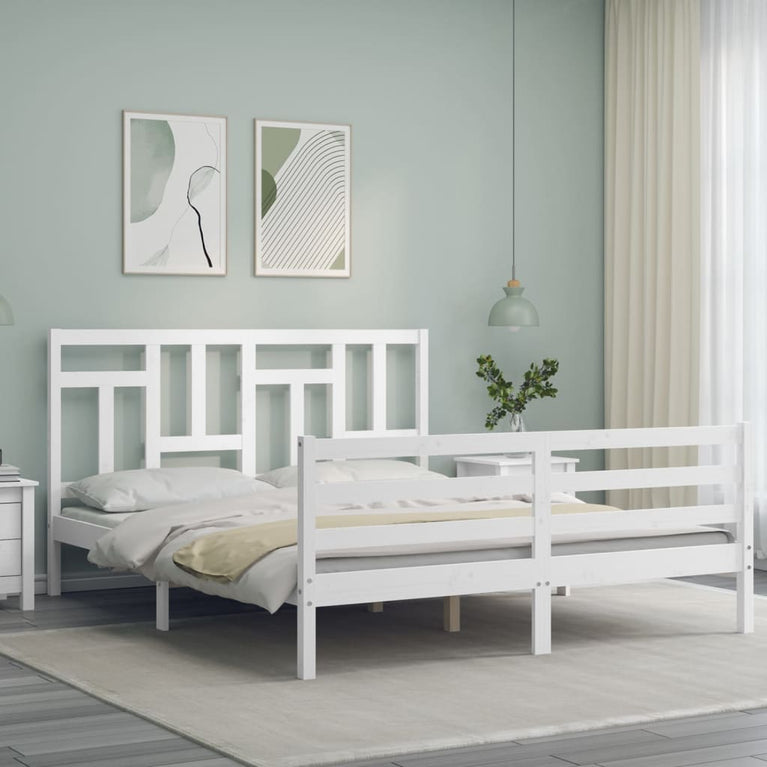 Bedframe met hoofdbord massief hout wit 5 FT King Size