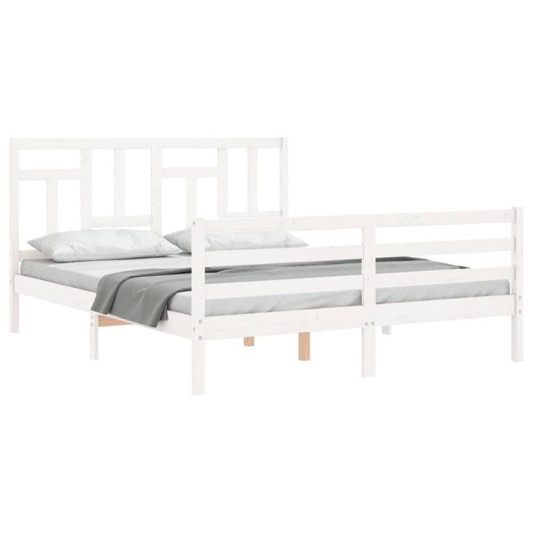Bedframe met hoofdbord massief hout wit 5 FT King Size