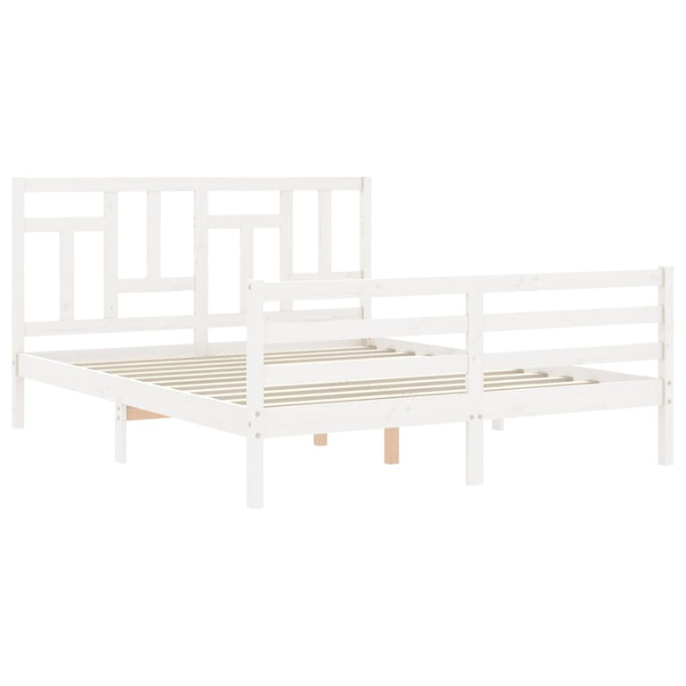 Bedframe met hoofdbord massief hout wit 5 FT King Size