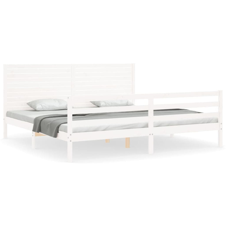 Bedframe met hoofdbord massief hout wit Super King Size