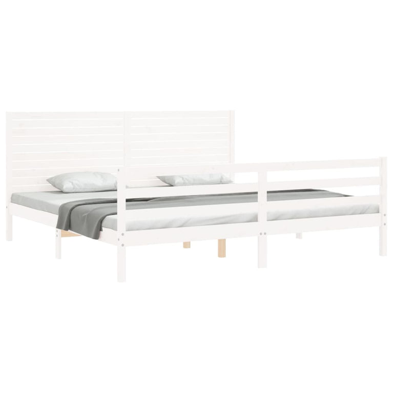 Bedframe met hoofdbord massief hout wit Super King Size