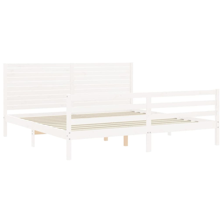Bedframe met hoofdbord massief hout wit Super King Size