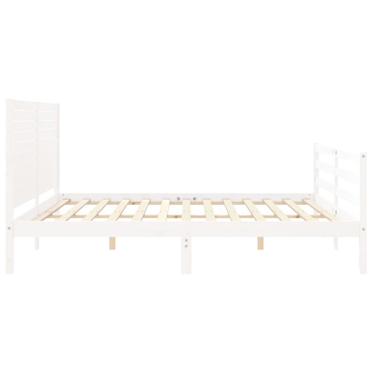 Bedframe met hoofdbord massief hout wit Super King Size