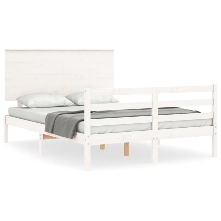Bedframe met hoofdbord massief hout wit 4FT6 Double