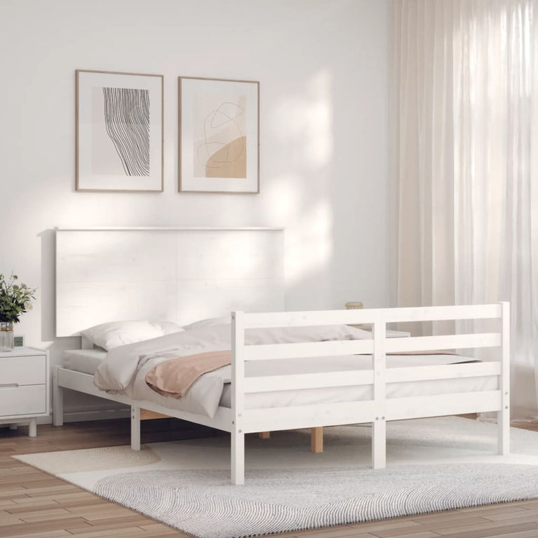 Bedframe met hoofdbord massief hout wit 4FT6 Double