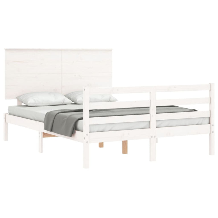Bedframe met hoofdbord massief hout wit 4FT6 Double