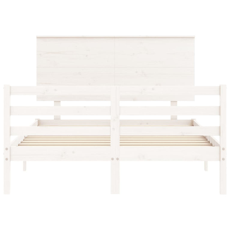 Bedframe met hoofdbord massief hout wit 4FT6 Double