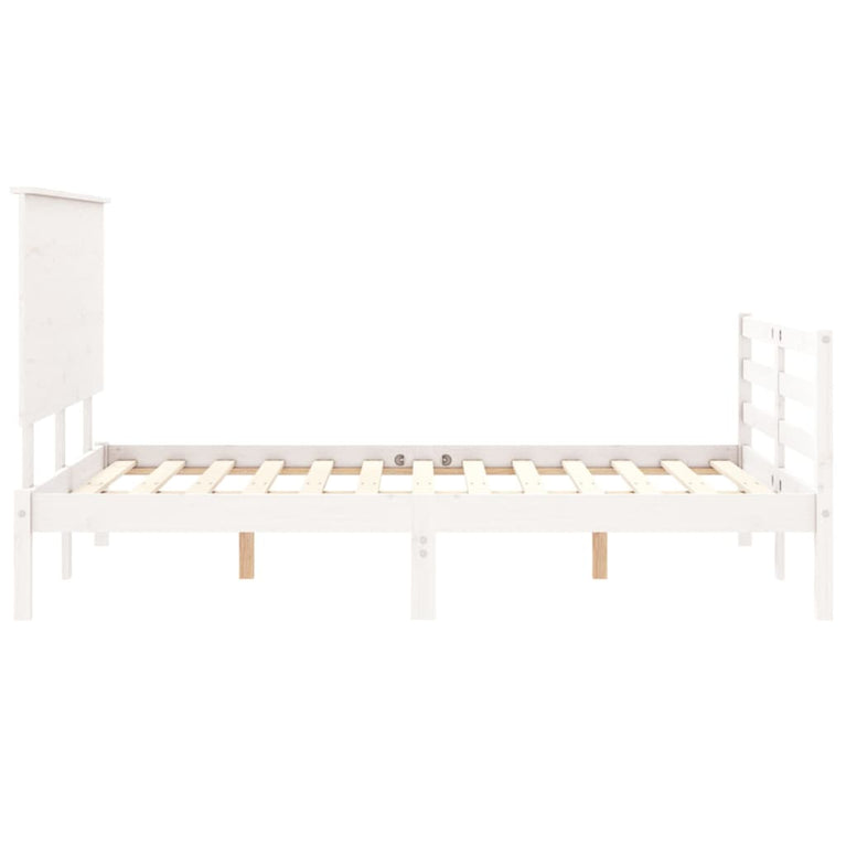 Bedframe met hoofdbord massief hout wit 4FT6 Double