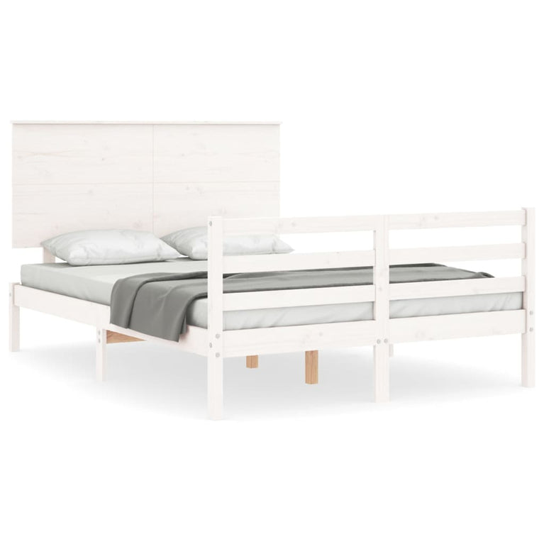 Bedframe met hoofdbord massief hout wit 140x190 cm