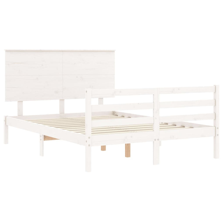 Bedframe met hoofdbord massief hout wit 140x190 cm