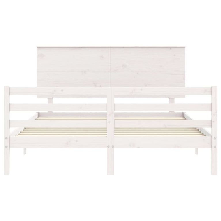 Bedframe met hoofdbord massief hout wit 160x200 cm