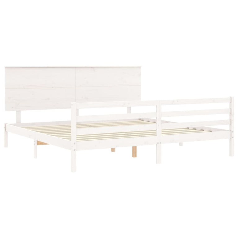 Bedframe met hoofdbord massief hout wit Super King Size