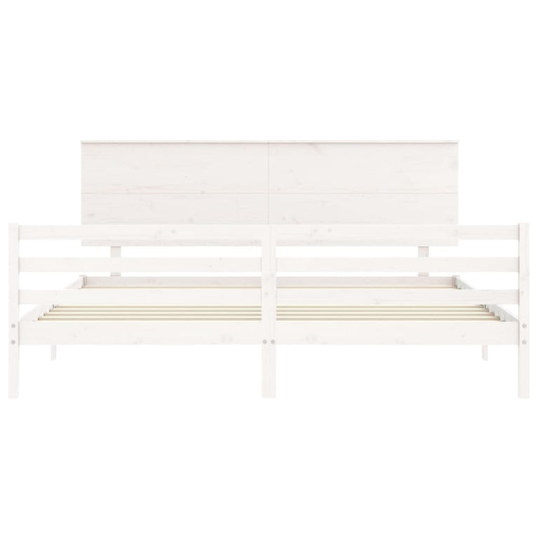 Bedframe met hoofdbord massief hout wit Super King Size