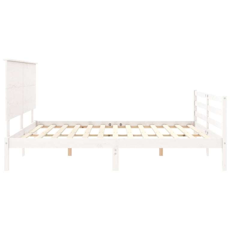 Bedframe met hoofdbord massief hout wit Super King Size