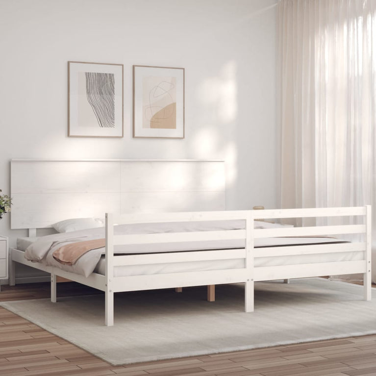 Bedframe met hoofdbord massief hout wit Super King Size