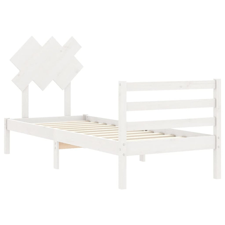 Bedframe met hoofdbord massief hout wit 3FT Single