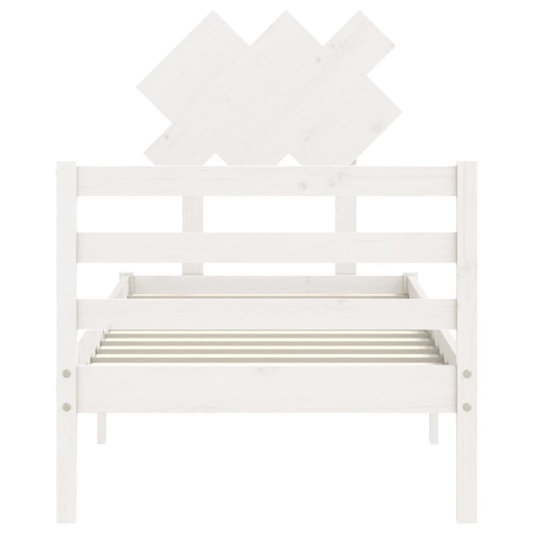 Bedframe met hoofdbord massief hout wit 3FT Single