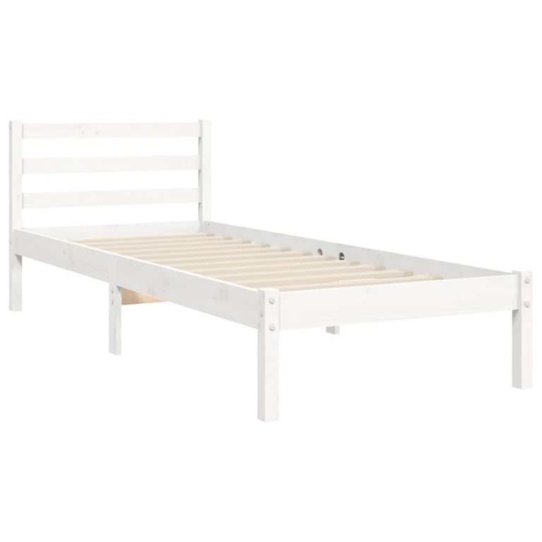 Bedframe met hoofdbord massief hout wit 3FT Single