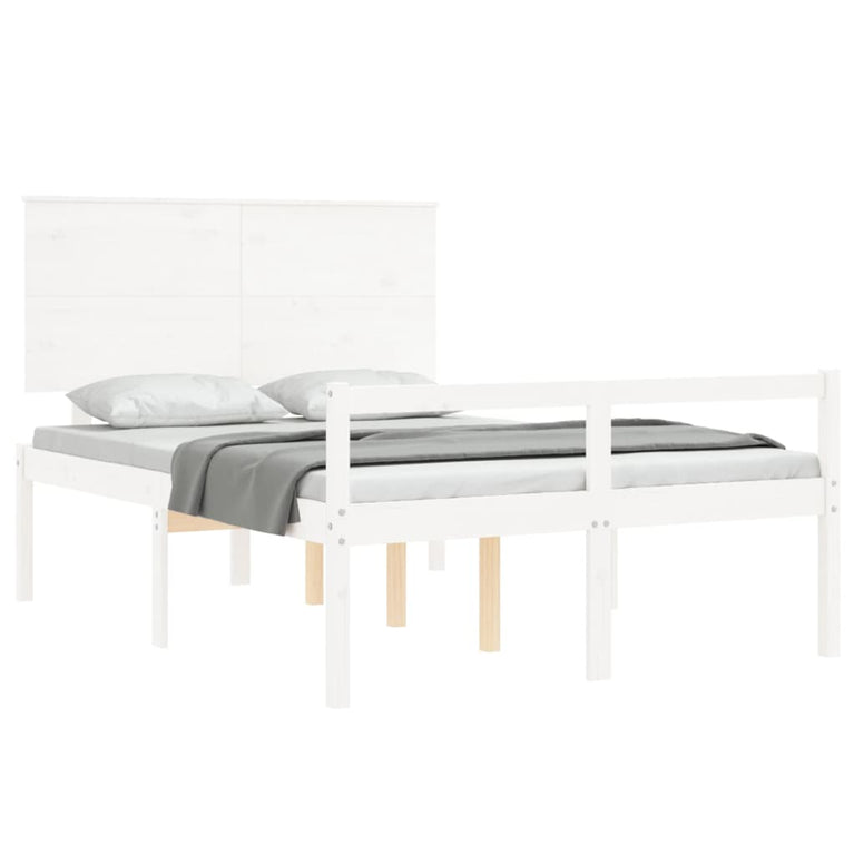 Seniorenbed met hoofdbord massief hout wit Double