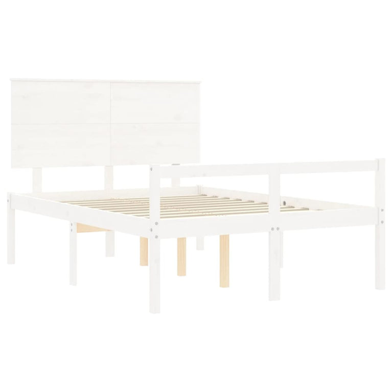 Seniorenbed met hoofdbord massief hout wit Double