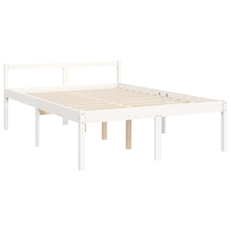 Seniorenbed met hoofdbord massief hout wit Double