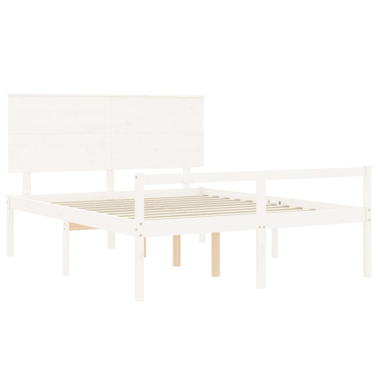 Seniorenbed met hoofdbord massief hout wit 160x200 cm
