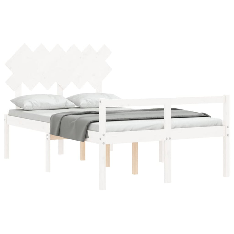 Seniorenbed met hoofdbord massief hout wit Small Double