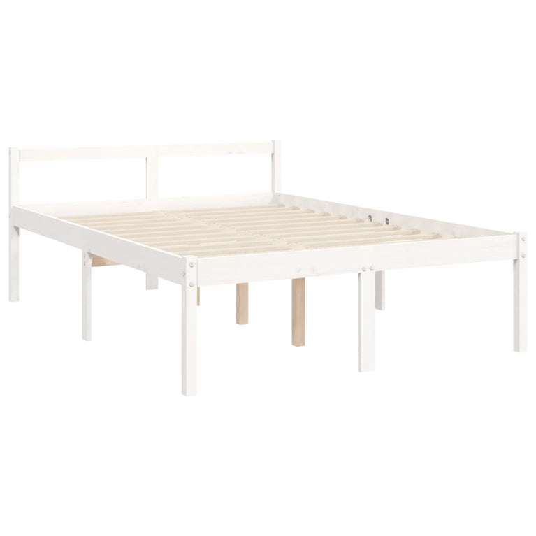 Seniorenbed met hoofdbord massief hout wit Small Double