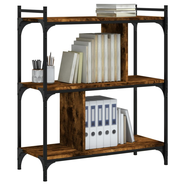 Boekenkast 3-laags 76x32x88 cm bewerkt hout gerookt eikenkleur MeubelReus